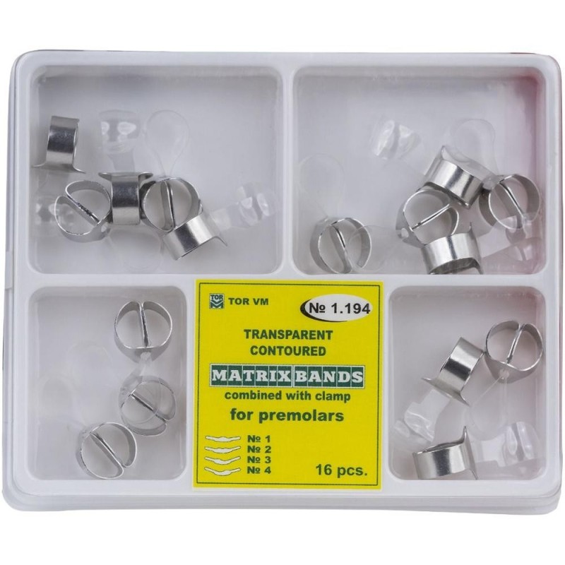 Set 2 x 16 Matrici Conturate Metalice cu Maner de Fixare pentru Premolari