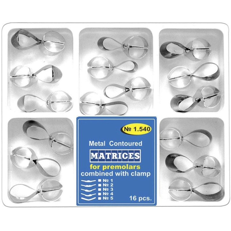 Set 2 x 16 Matrici Conturate Metalice cu Maner de Fixare pentru Premolari