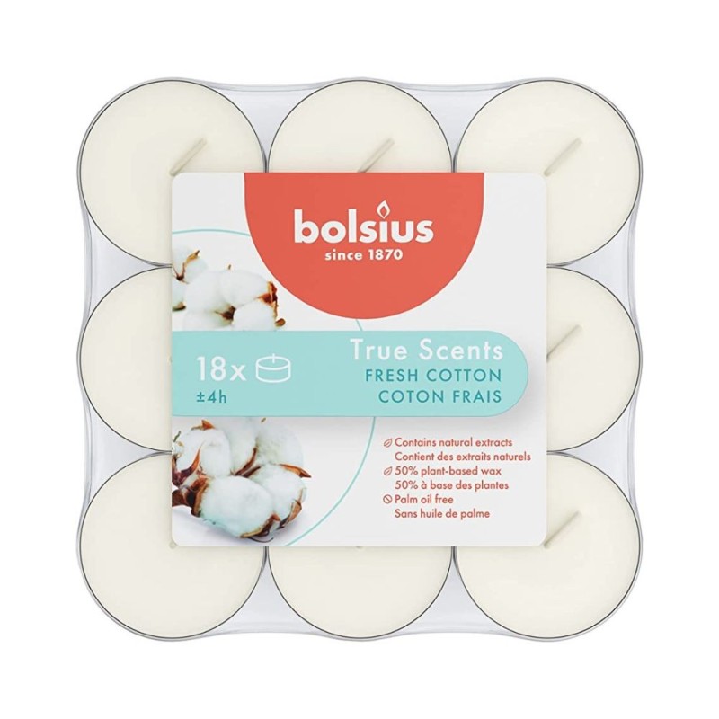 Set 2 x 18 Lumanari Pastila Bolsius, Fresh Cotton, Timp de Ardere 4 Ore