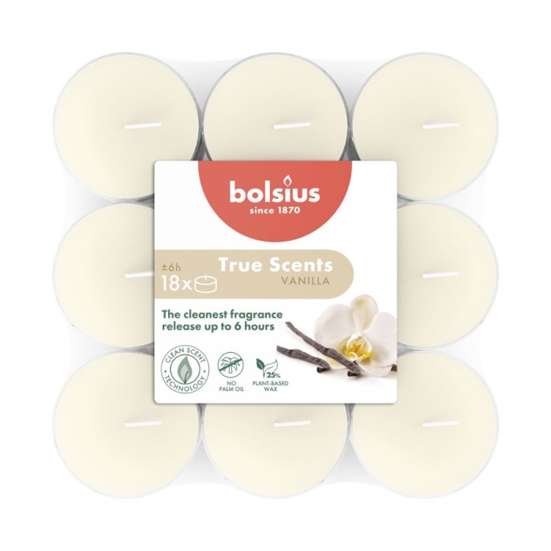 Set 2 x 18 Lumanari Pastila in Pahar Bolsius, Vanilie, 6 Ore