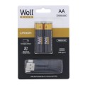 Set 2 x 2 Acumulator AA (R6) Li-ion 14500 1.5V 1660mAh, 2500mWh, Incarcare USB-C, Well