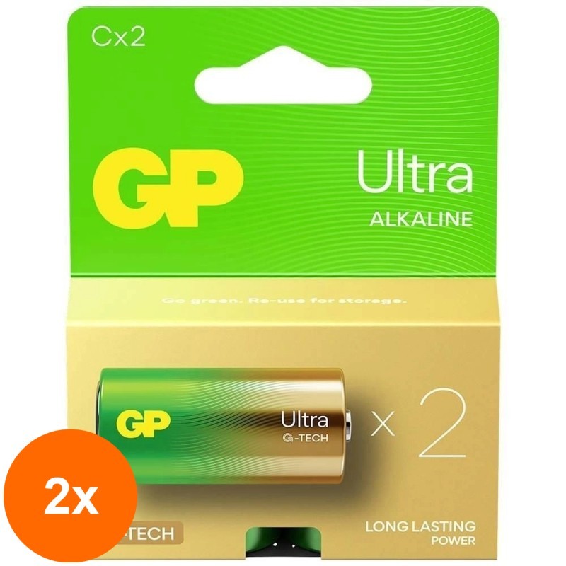 Set 2 x 2 Baterie Alcalina Ultra GP R14 C
