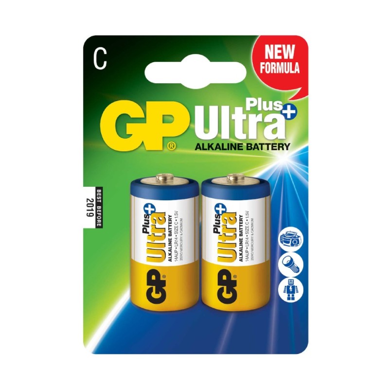 Set 2 x 2 Baterii Alcaline C R14, GP Ultra Plus