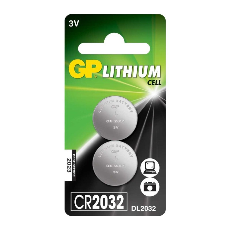 Set 2 x 2 Baterii Tip Buton Litiu GP, 3 V, 20 x 3.2 mm