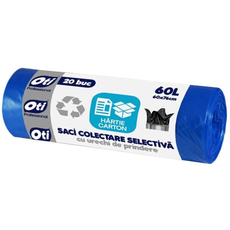 Set 2 x 20 Saci Menajeri Colectare Selectiva, Hartie - Carton, 60 x 76 cm, 60 l, Albastri