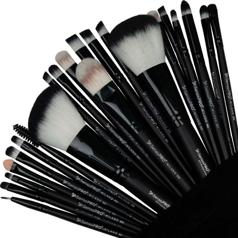 Set 2 x 22 Pensule Machiaj Profesionale SensoPRO Milano Travel All Black + Cadou