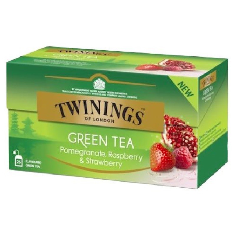 Set 2 x 25 Pliculete Ceai Twinings Verde cu Aroma de Rodie, Zmeura si Capsuni