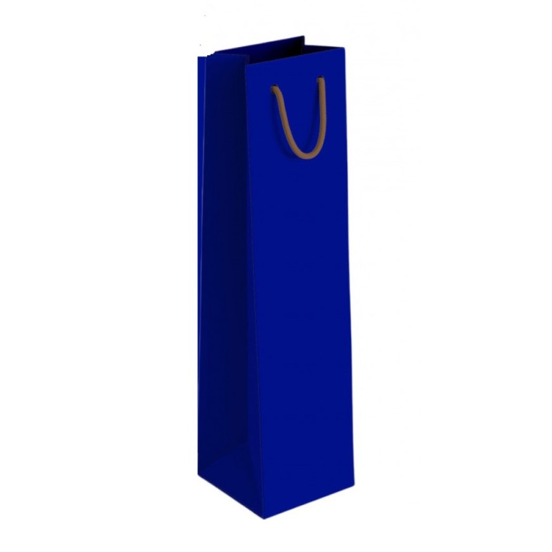 Set 2 x 25 Pungi din Hartie pentru Sticle, Albastru, Maner Snur, 11 x 10 x 38 cm