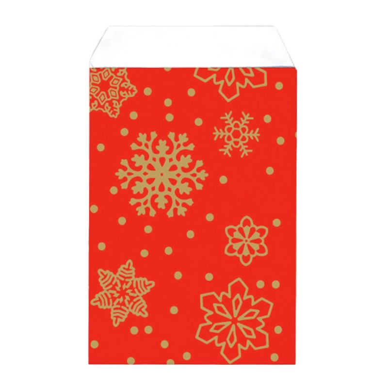 Set 2 x 250 Pungi Bijuterii din Hartie, Rosii, Model Fulgi de Zapada, 7 x 12 cm