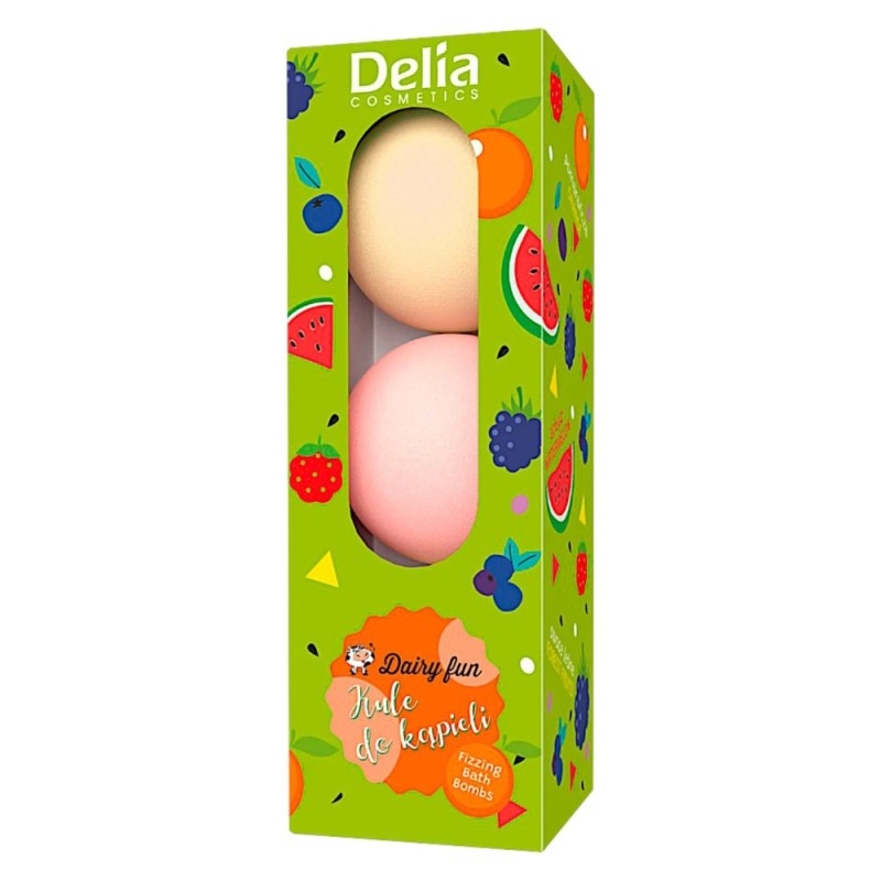 Set 2 x 3 Bombe Efervescente Baie Delia Cosmetics Dairy Fun, cu Pepene, Portocale si Fructe de Padure