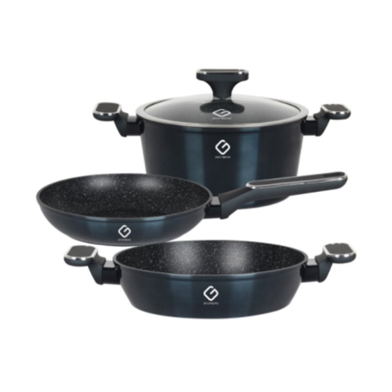 Set 2 x 3 Vase din Aluminiu si Capac din Sticla, Albastre, Compatibile cu Plita cu Inductie, Grunberg