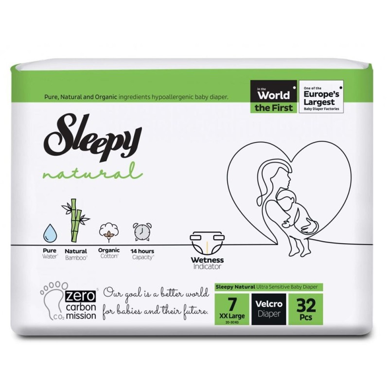 Set 2 x 32 Scutece Bebelusi Sleepy Natural Double, Marimea 7 XXLarge, 20-30 kg