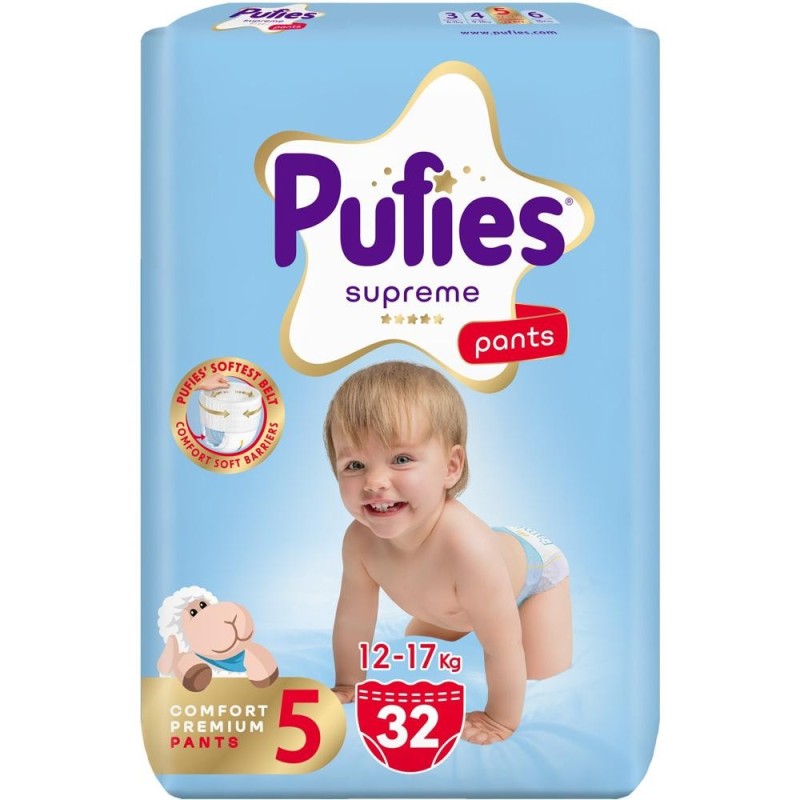Set 2 x 32 Scutece Pufies Supreme Pants, Marimea 5 Junior, 12-17 kg