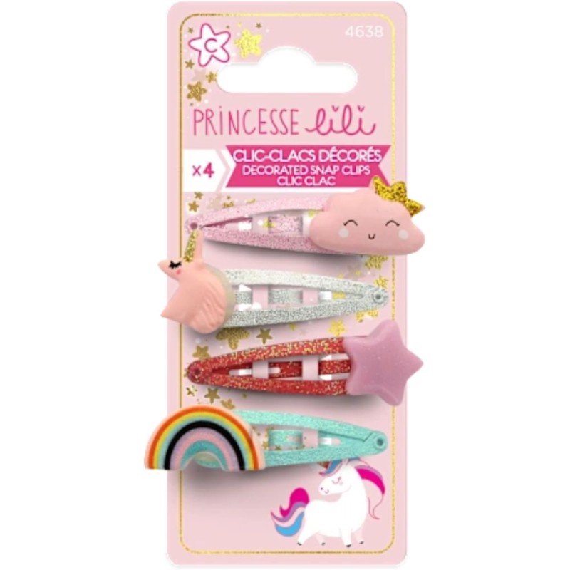 Set 2 x 4 Agrafe Clic Clac, Princesse, Lili