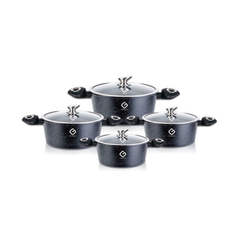 Set 2 x 4 Cratite din Aluminiu cu Capace din Sticla, Albastre, Compatibile cu Plita cu Inductie, Grunberg