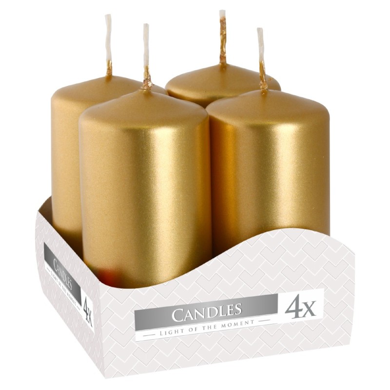 Set 2 x 4 Lumanari Stalp Bispol, 40 x 80 mm, Auriu