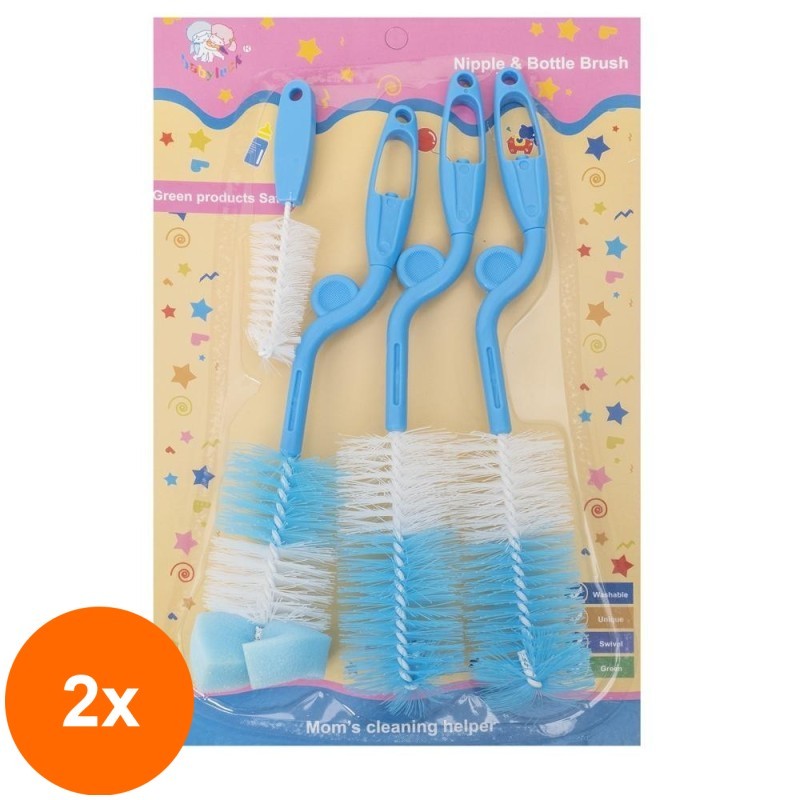 Set 2 x 4 Perii Curatare Biberoane si Tetine, Albastru