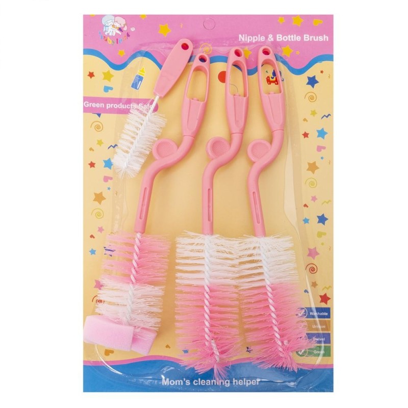 Set 2 x 4 Perii Curatare Biberoane si Tetine, Roz