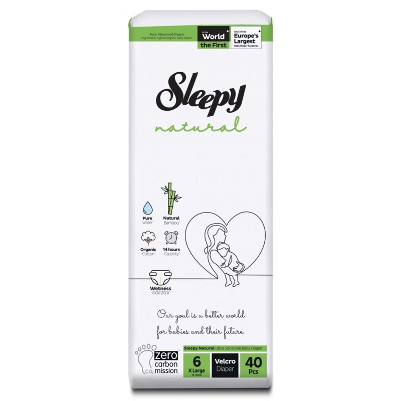 Set 2 x 40 Scutece Bebelusi Sleepy Natural Double, Marimea 6 XLarge, 15-25 kg