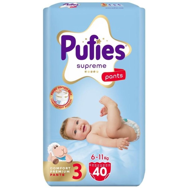 Set 2 x 40 Scutece Pufies Supreme Pants, Marimea 3 Midi, 6-11 kg