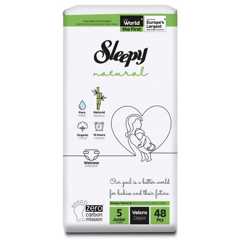 Set 2 x 48 Scutece Bebelusi Sleepy Natural Double, Marimea 5 Junior, 11-18 kg