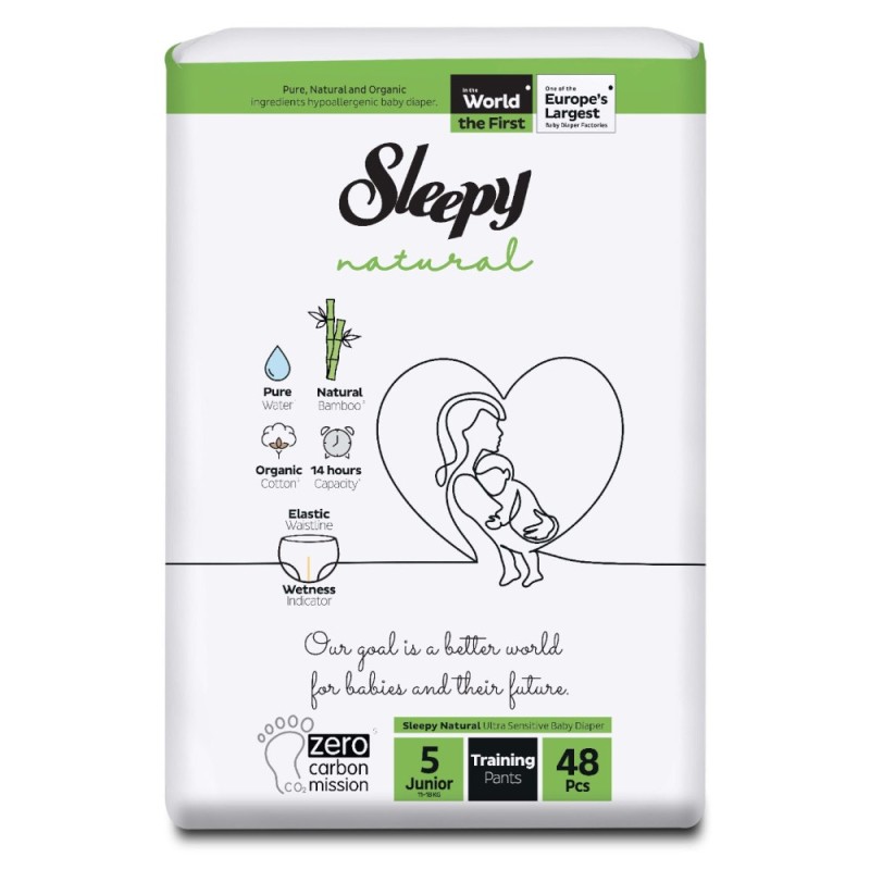 Set 2 x 48 Scutece Chilotel Bebelusi Sleepy Natural Double, Marimea 5 Junior, 11-18 kg