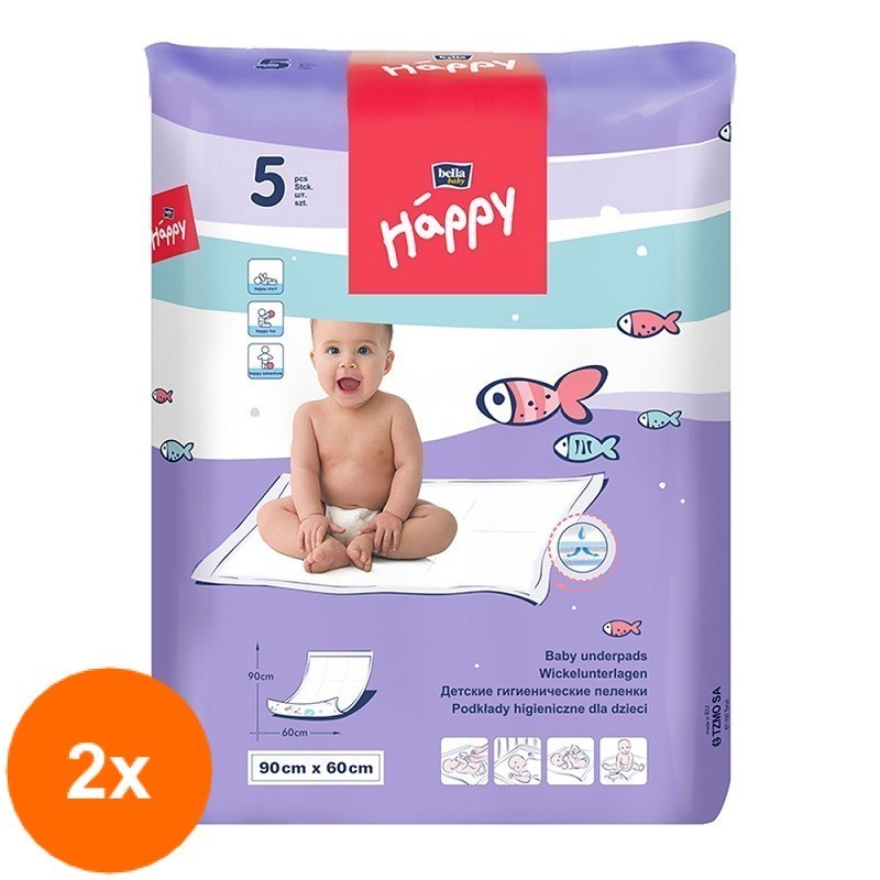 Set 2 x 5 Cearceaf Absorbant Happy Cearsaf, 60 x 90