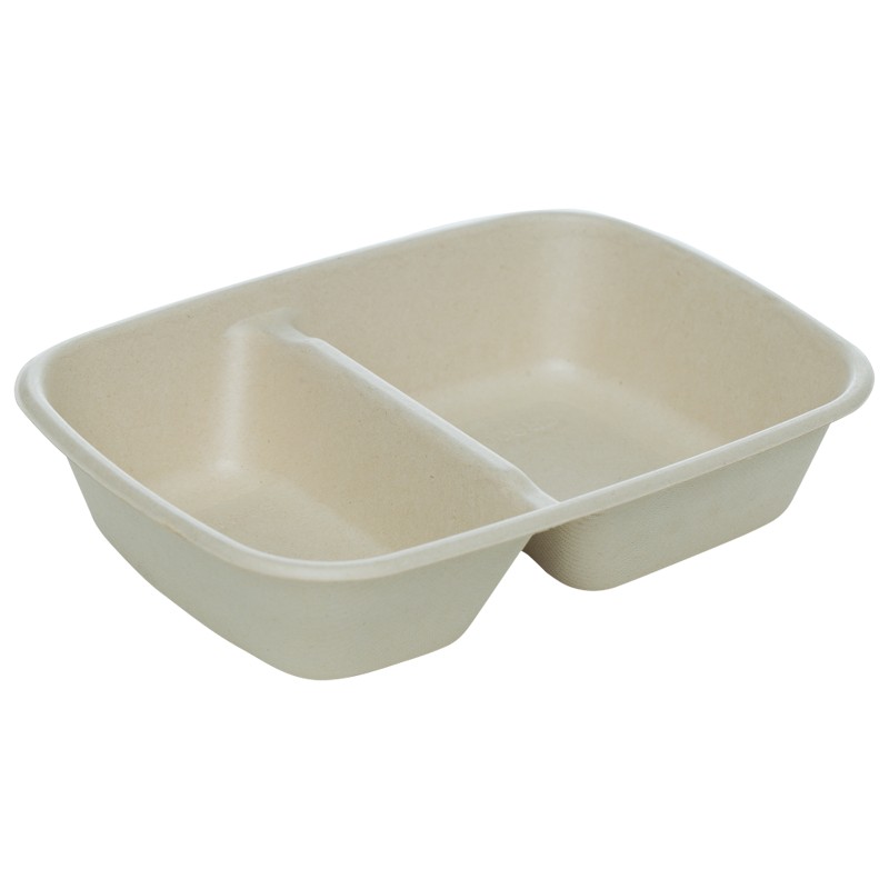 Set 2 x 50 Caserole Biodegradabile, Compostabile 2 Compartimente, Natur, 23x16 cm, 900 ml