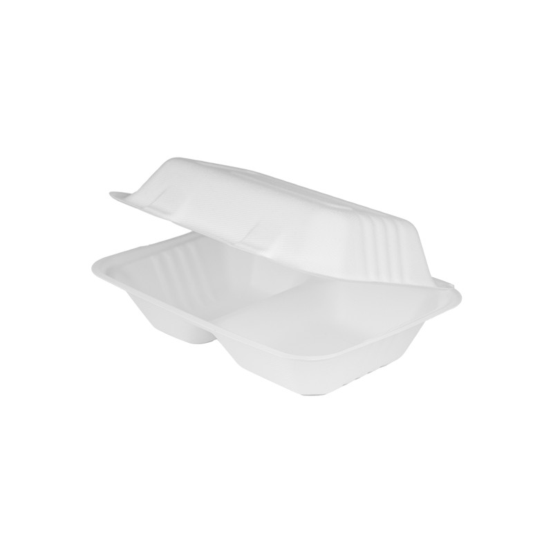 Set 2 x 50 Caserole Biodegradabile Compostabile Trestie Albe Scoica, 2 Compartimente, 23 x 15 cm
