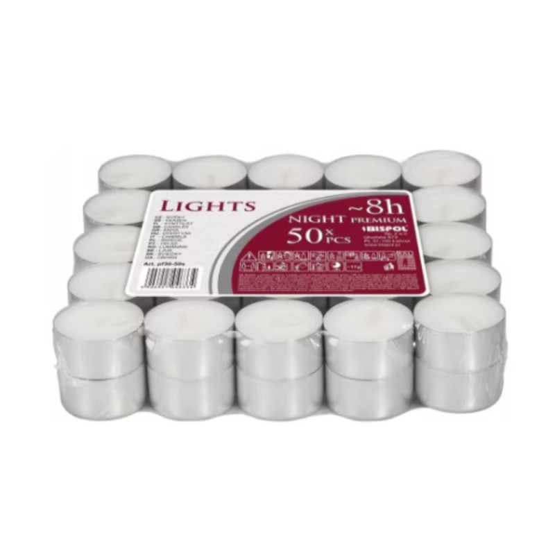 Set 2 x 50 Lumanari Pastila, Albe, 8 Ore, Aura