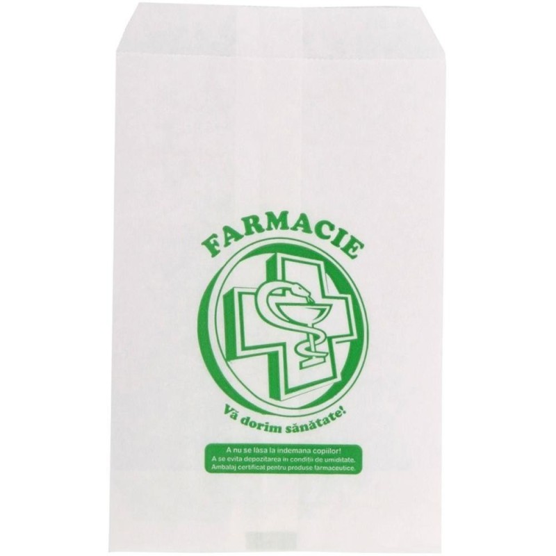 Set 2 x 5000 Pungi Farmacie Plic, Albe, Model Cruce, 7 x 12 cm
