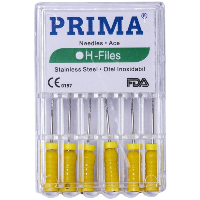 Set 2 x 6 Ace Endodontice Headstrom H-Files, Marimea 20 Galbene, 25 mm, pentru Canal Radicular, Prima