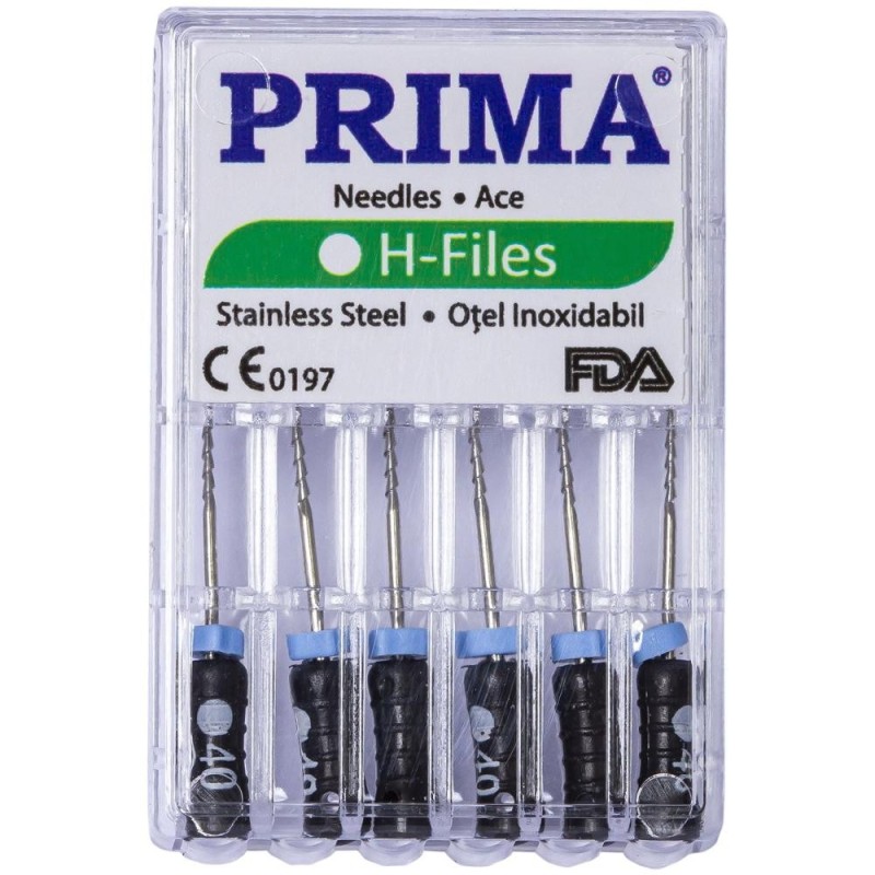 Set 2 x 6 Ace Endodontice Headstrom H-Files, Marimea 40 Negre, 25 mm, pentru Canal Radicular, Prima