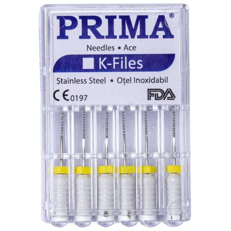 Set 2 x 6 Ace Endodontice Kerr K-Files, Nr. 15 Albe, 25 mm, pentru Canal Radicular, Prima