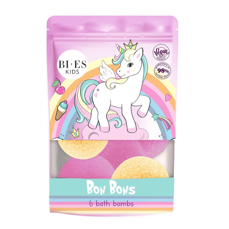 Set 2 x 6 Bombe de Baie, Bi-Es, Unicorn, Capsuni si Mango, 55 g