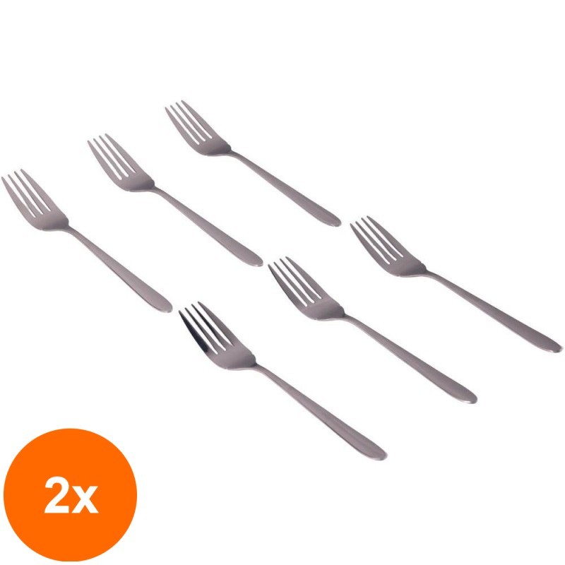 Set 2 x 6 Furculite pentru Peste, din Inox, Argintii, Grunberg