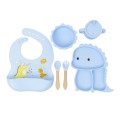 Set 2 x 6 Piese din Silicon Hranire Bebelus, Model Dinozaur, Bleu