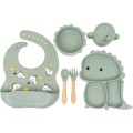 Set 2 x 6 Piese din Silicon Hranire Bebelus, Model Dinozaur, Verde
