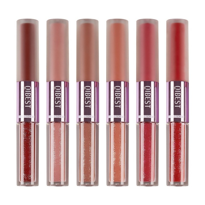 Set 2 x 6 Rujuri Lichide 2 In 1 Qibest Double Touch Matte Liquid Lipstick & Glitter Lip Gloss