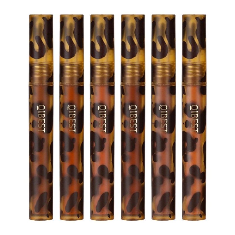 Set 2 x 6 Rujuri Lichide Mate Qibest Leopard Print Non-Stick Colorlip Gloss, 01