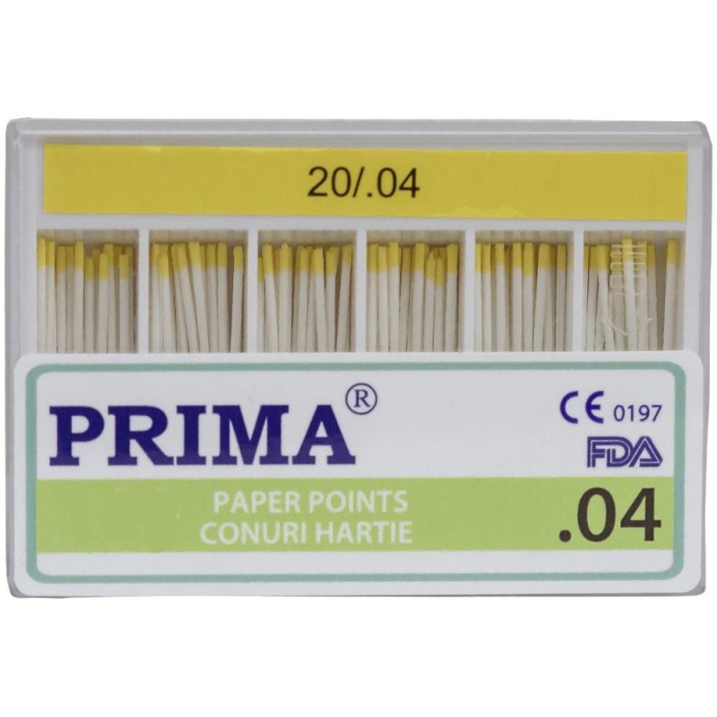 Set 2 x 60 Conuri din Hartie Absorbanta ISO 20, Galben, Marimea 4, pentru Uscarea Canalelor Radiculare