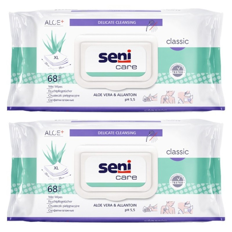Set 2 x 68 Servetele Umede Igienice Incontinenta cu Capac Seni Care Aloe Vera si Alantoina