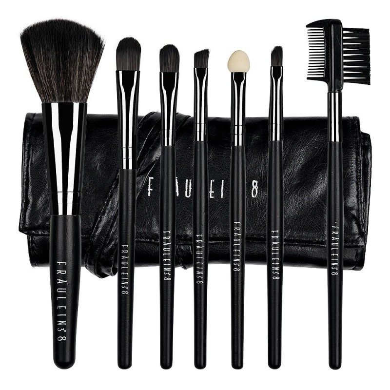 Set 2 x 7 Pensule Machiaj Fraulein38, Total Black + Borseta Cadou