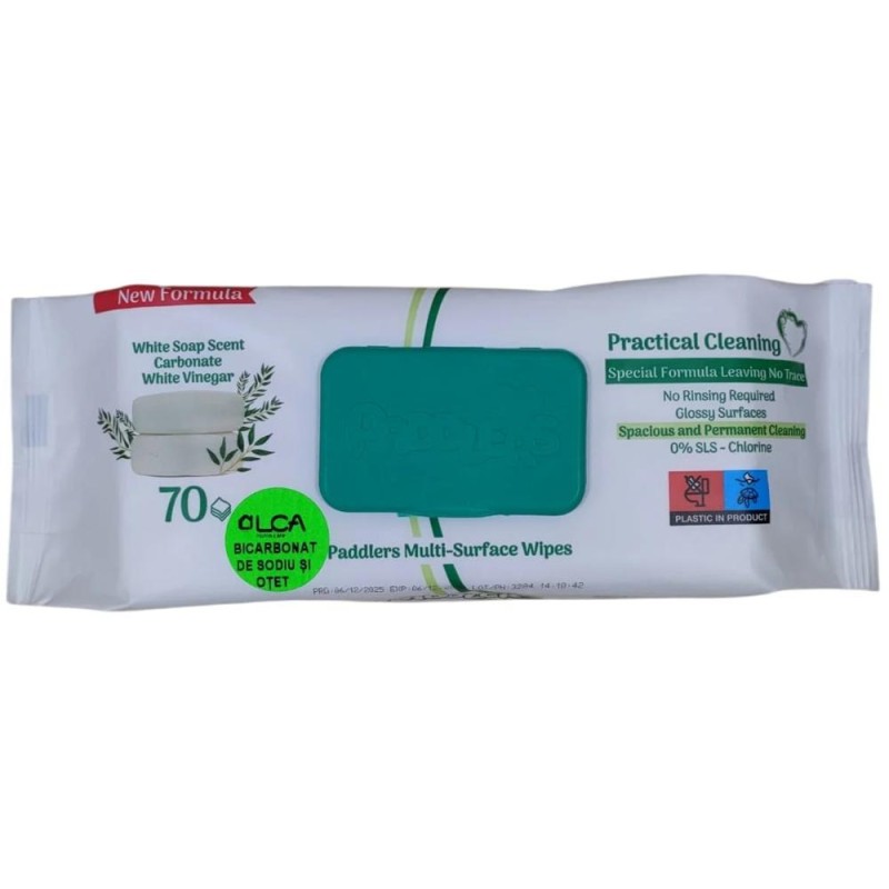 Set 2 x 70 Servetele Umede Multisuprafete Easyclean Paddlers, White Soap