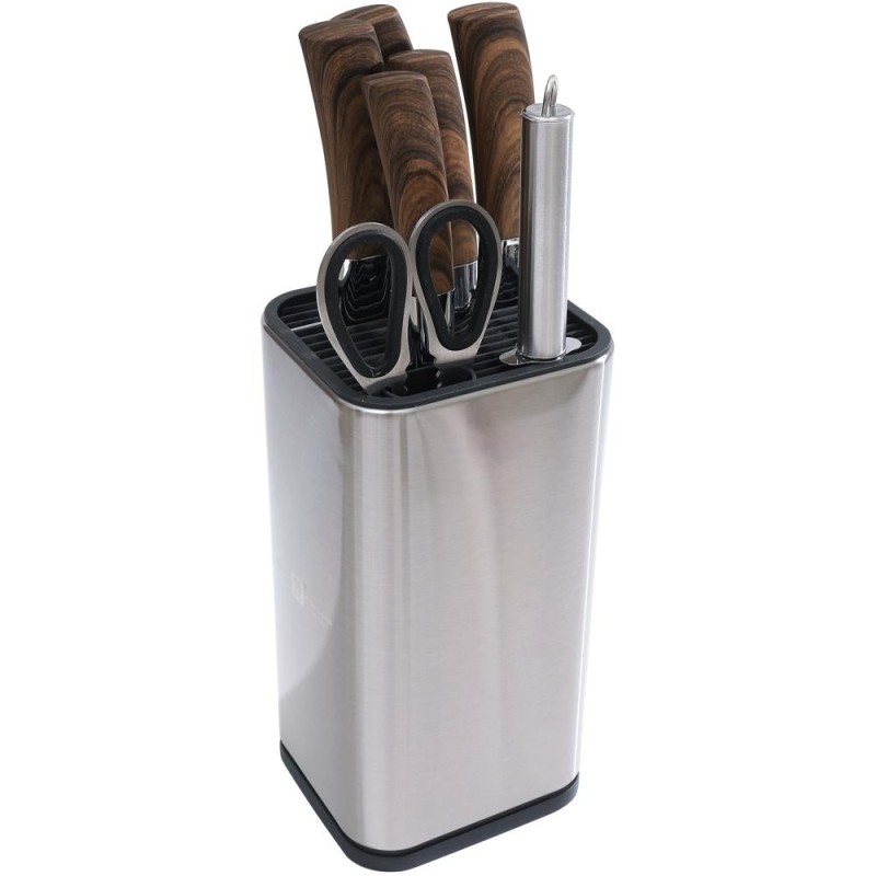 Set 2 x 8 Cutite Bucatarie, Suport, Ascutitor, Foarfeca, Otel Inoxidabil, Plastic, Grunberg