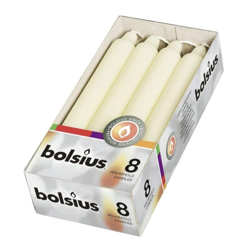 Set 2 x 8 Lumanari Conice Bolsius, Ivory, 180 x 21.3 mm