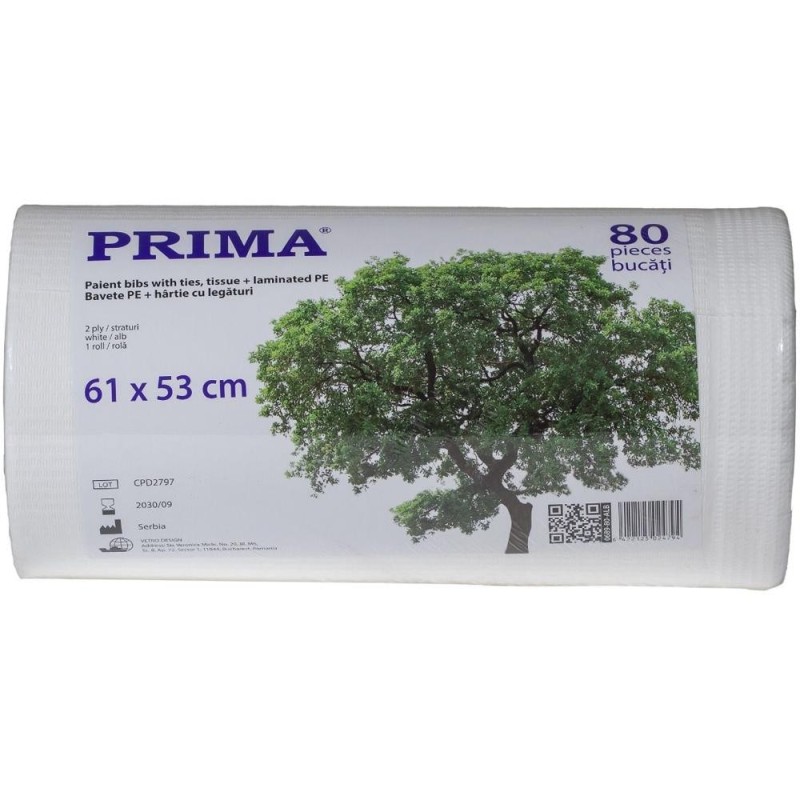 Set 2 x 80 Bavete Albe cu Legaturi Prima, 61 x 53 cm, Rola