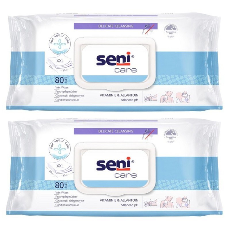 Set 2 x 80 Servetele Umede Igienice Incontinenta cu Capac Seni Care Vitamina E si Alantoina