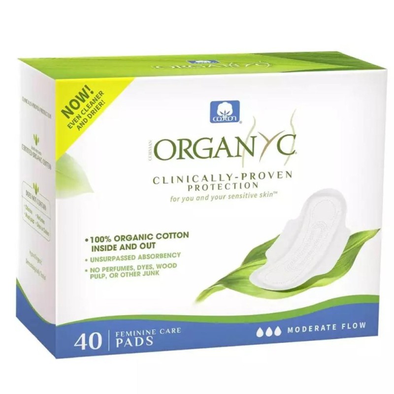 Set 2 x Absorbante din Bumbac Organic, pentru Flux Moderat, 4 Pachete x 10 Bucati, Organyc