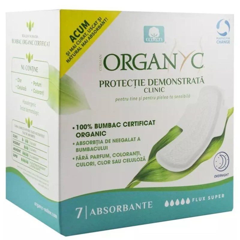 Set 2 x Absorbante Intime din Bumbac Organic Superflow, 10 Bucati, Organyc